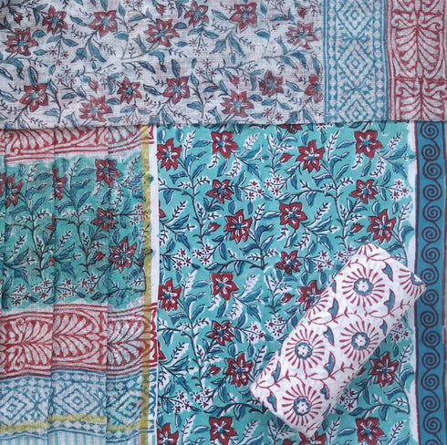 Elegant Hand Block Print Cotton Suit Set with Kota Doria Dupatta (3CKD23)